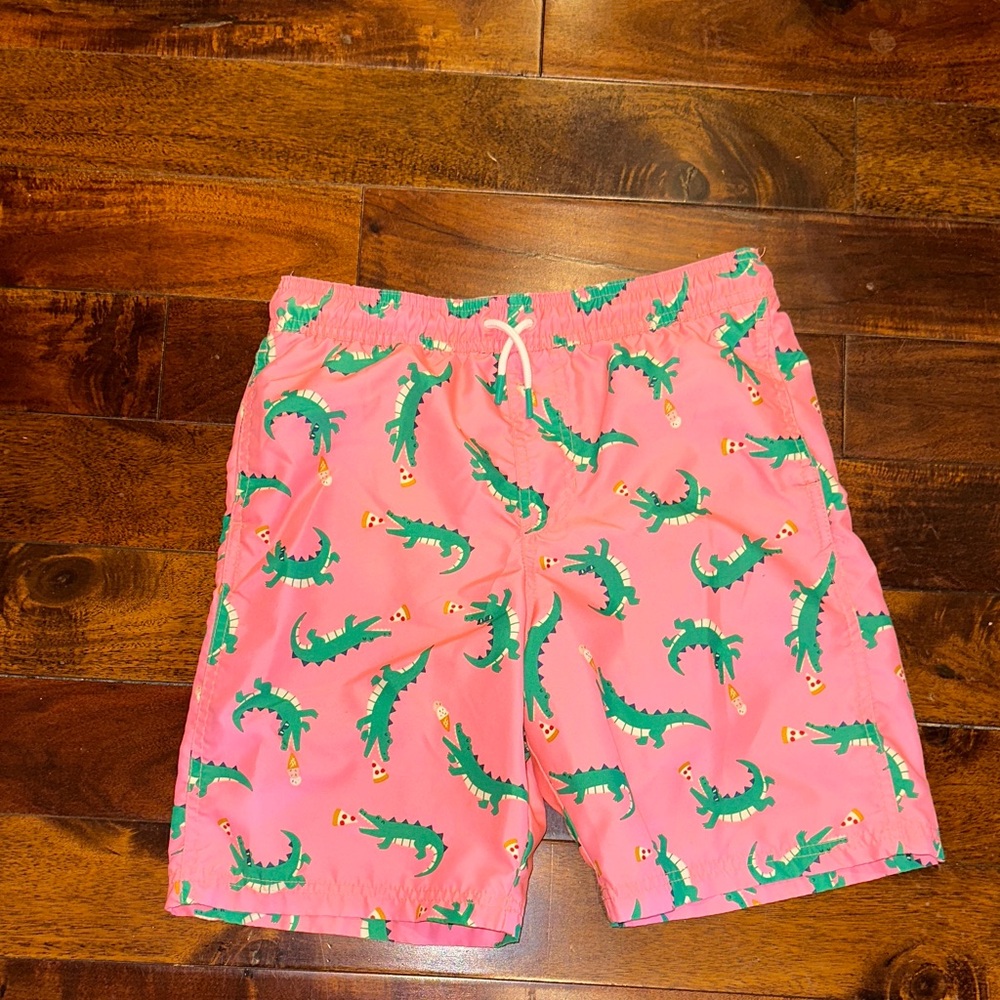 Cat and Jack sz xl(16) Pink Swim Shorts with Green Alligator Print